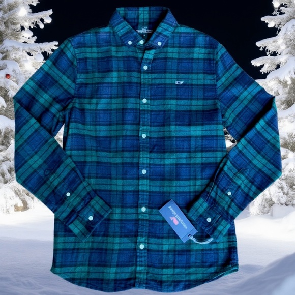 NWT Boy’s Vineyard Vines Black Watch (Charleston Green Plaid) Shirt - Picture 7 of 7